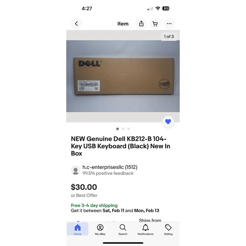 NEW Genuine DELL KB212-B 0DJ454 104-Key USB Quiet Computer Keyboard (Black) NIB